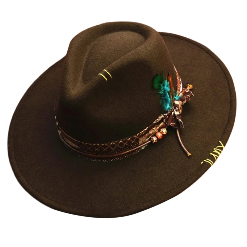 Fedoras felt hats men Actors perform hat Homburg Panama Props Western black green women's Headwear Decorate dancing party caps