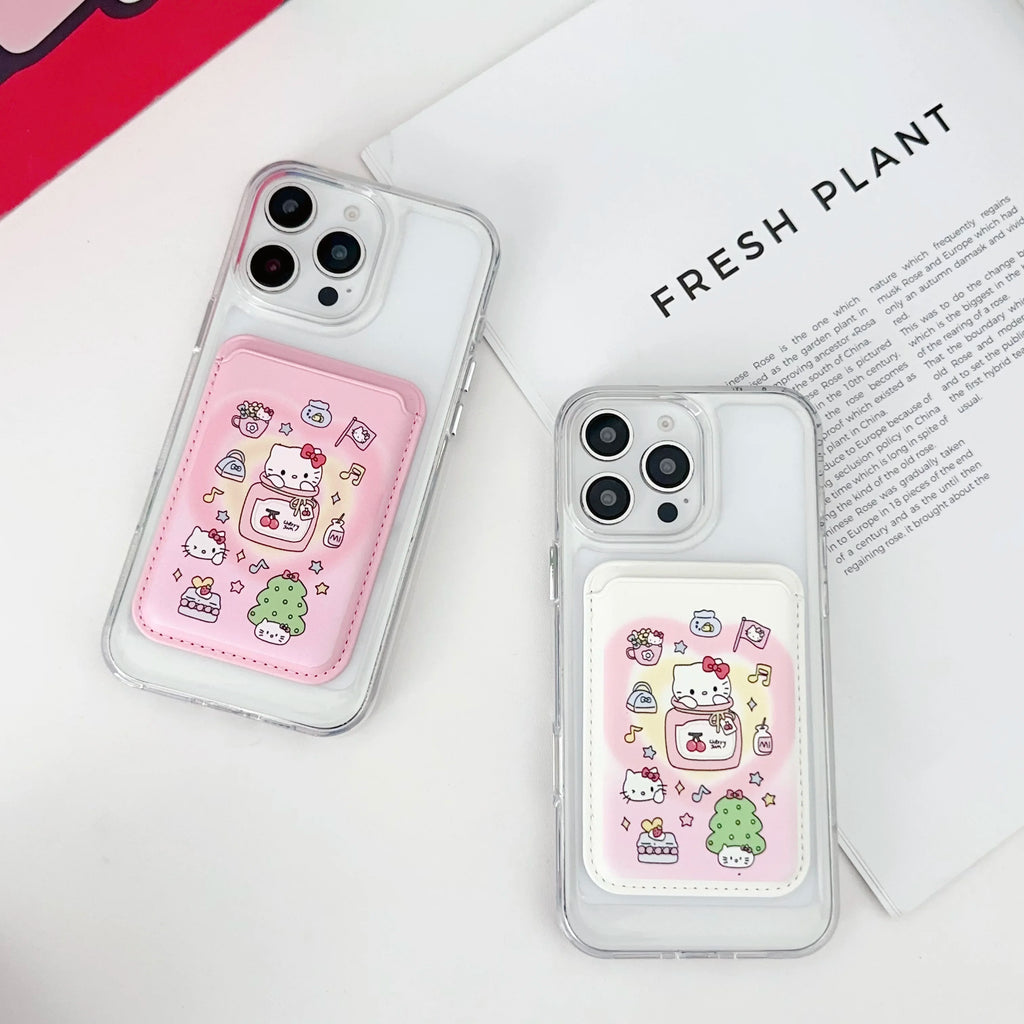 INS Korean Cute Hello Kitty for Magsafe Wallet Card Clip Case For iPhone 15 16 Pro Max 13 14 12 Magnetic Wallet Pink Girl Cover