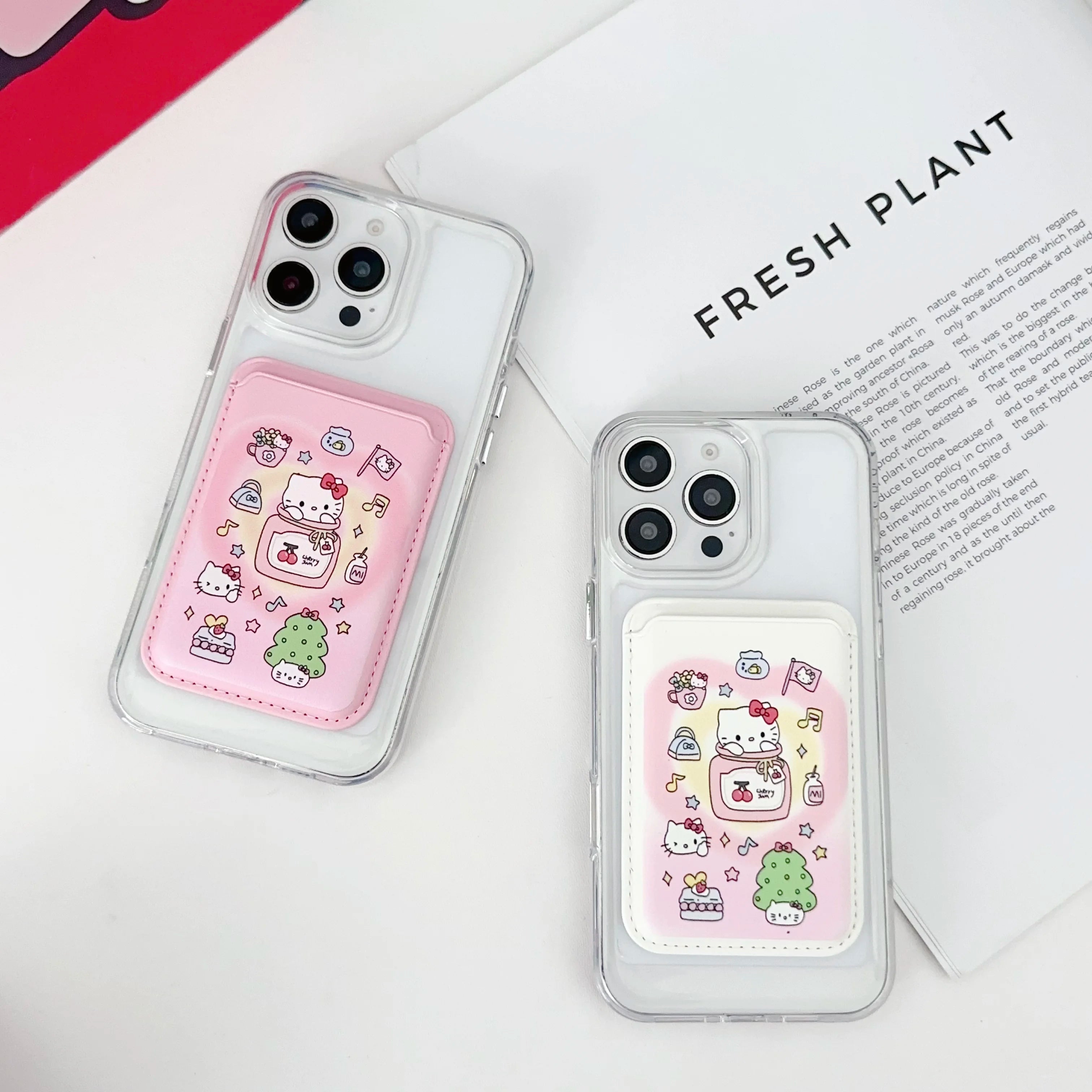 INS Korean Cute Hello Kitty for Magsafe Wallet Card Clip Case For iPhone 15 16 Pro Max 13 14 12 Magnetic Wallet Pink Girl Cover