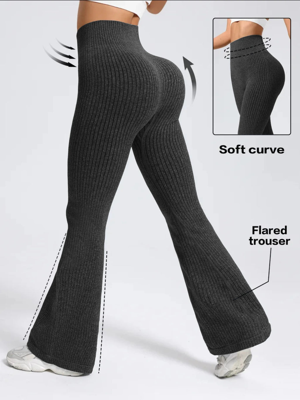 High-waisted tapered flared yoga pants, high-waisted butt-lifting fitness leggings, peach-shaped butt sports long pants, wide-le