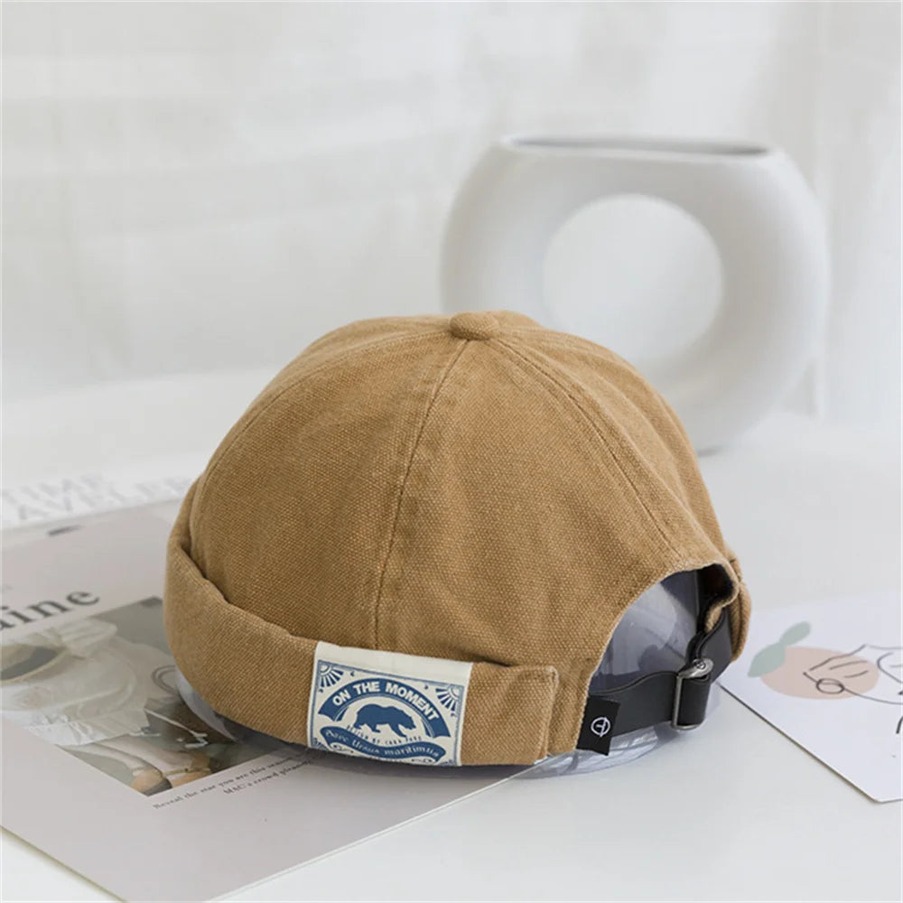 Retro Letter Label Brimless Caps Unisex Solid Color Beanie Men Women Summer Street Adjustable Docker Hats Melon Cap Hip Hop Cap