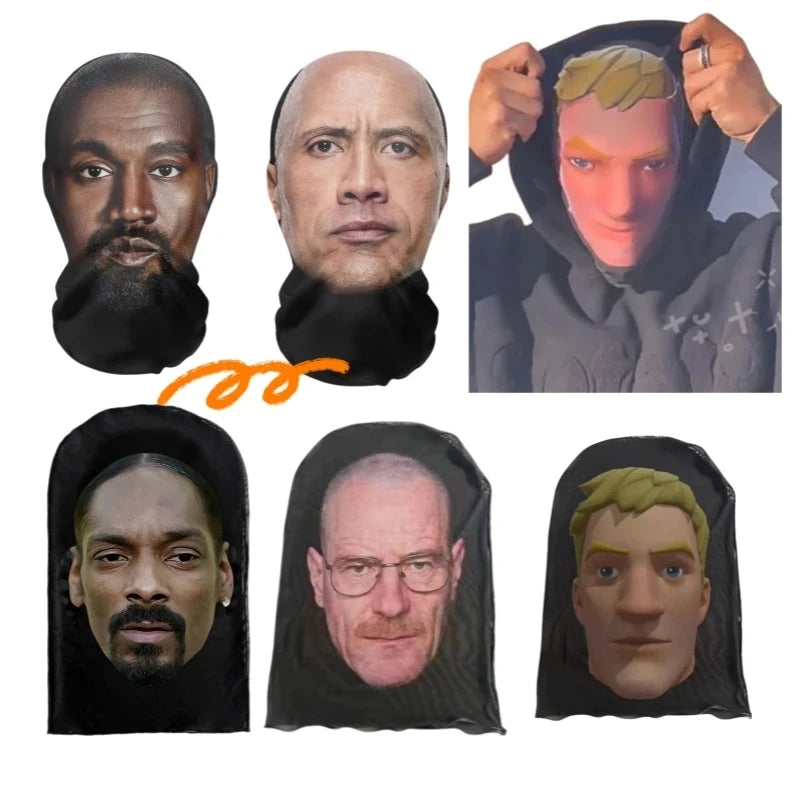 New 3D Printed  Kanye Mask Elastic Mesh Full Face Mask for Unisex Cosplay Headwear Party Simulation Balaclava Hat Headgear Props