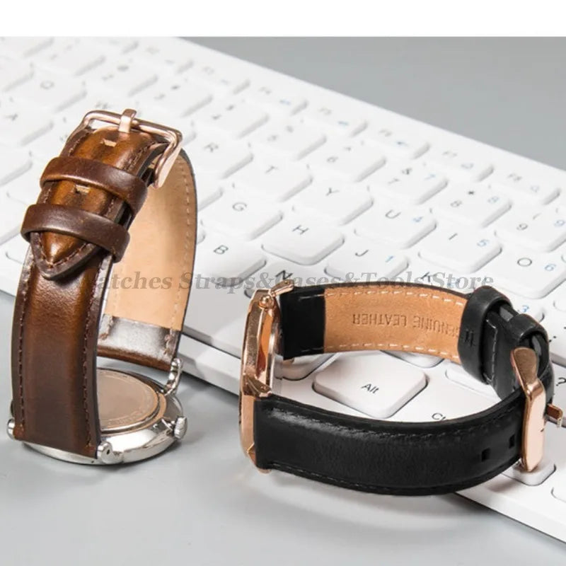 Genuine Leather Watch Straps For DW For Omega Watchband 12mm 13mm 14mm 17mm 18mm 19mm 20mm 22mm Women Men Sport Wrist Bracelets