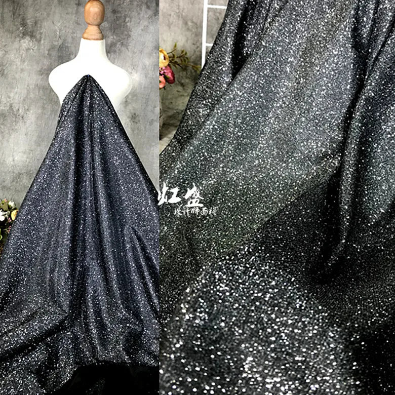 Colorful Blue Gradient Glitter Fabric Elastic Knitting By The Meter for Clothes Performance Dress Diy Sewing Designer Cloth Gold