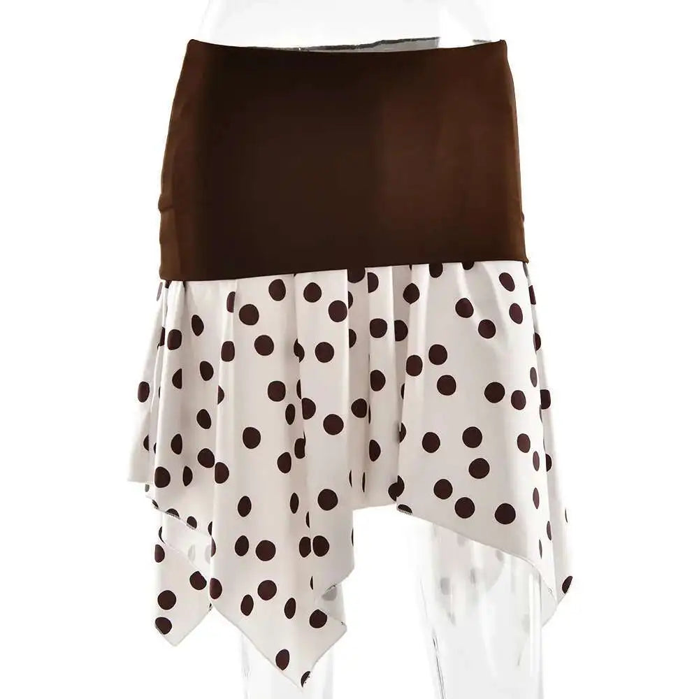 Fantoye Summer New Print Polka Dots Women Skirt Coffee Patchwork High Waist Mini Skirt Female Casual Y2k Vacation Beachwear 2025