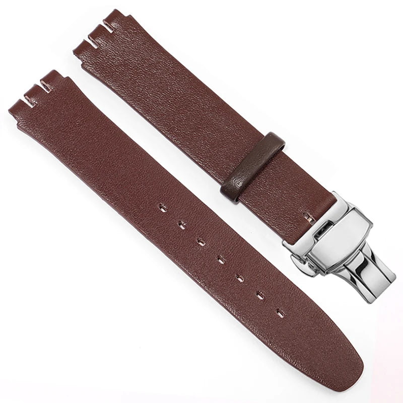 For Swatch SYXS116 GB274/GN239/GB294/287 Ultra-thin Plain Cowhide Genuine Leather Watch Strap 17mm Bracelet Watchband with Tools