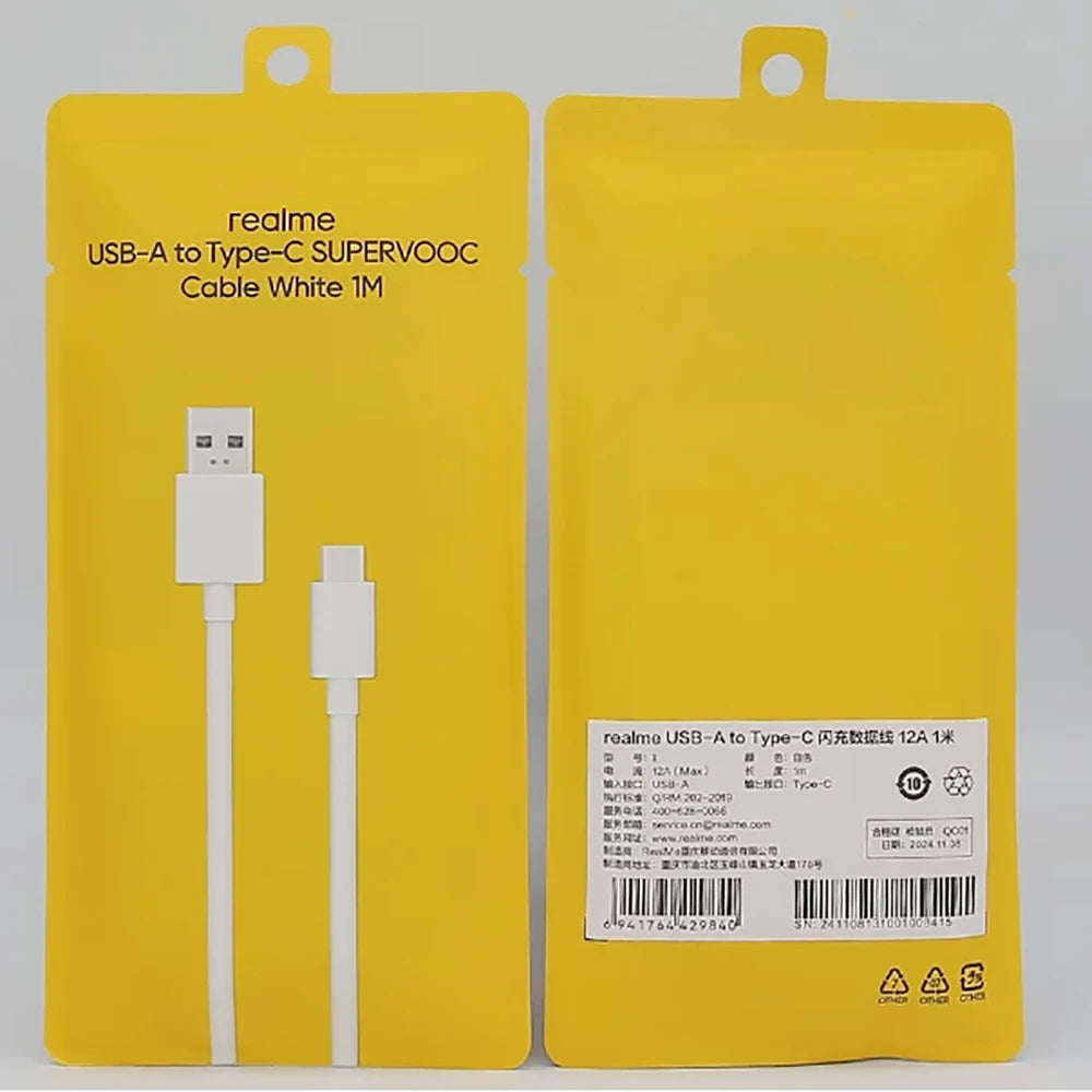 Original Realme 12A Cable USB A to USB C Charging Cable Compatible with SuperVOOC 240W 150W 120W For Realme GT 8 7 6 Pro Neo 6se