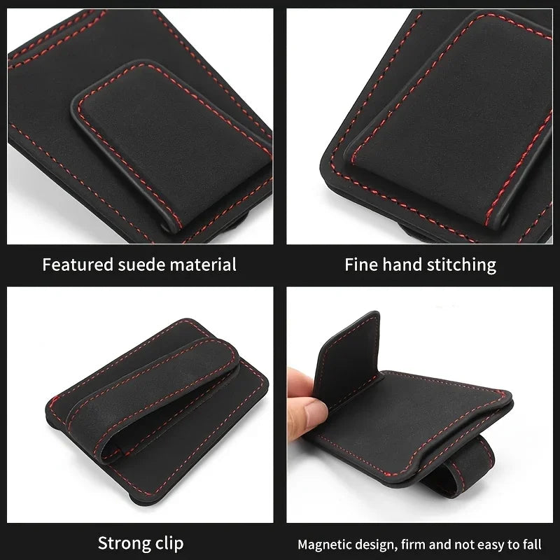 Sunglass Holder For Car Sun Visor, Suede Leather Glasses Eyeglass Hanger Clip Car Sunglasses Holder Ticket Card Clip Accessories