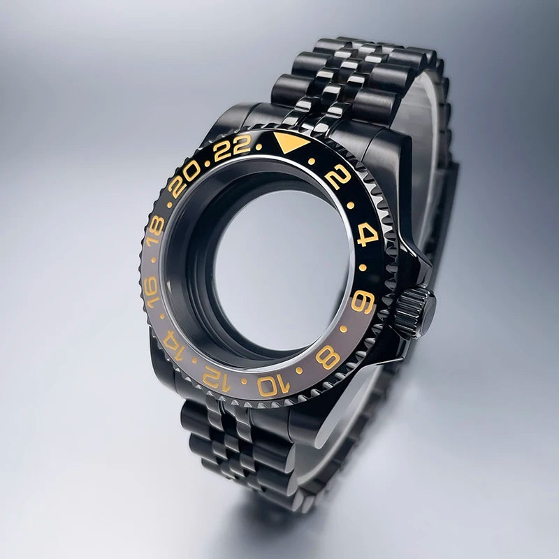 40mm High-QualityBlack NH35 Case Gmt  Stainless Steel Bracelet Sapphire Glass Seik Mod Fit NH34 NH35 NH36 Movement Watch Case