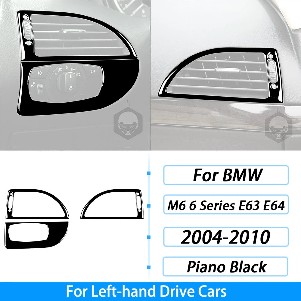 For BMW M6 6 Series E63 E64 2004-2010 Piano Black Gear Shift Air Outlet Window Lift Panel Set Car Interior Accessories Sticker