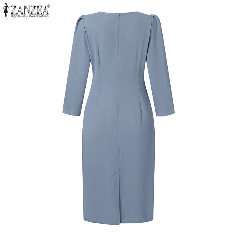 ZANZEA Autumn Women Elegant V Neck Bodycon Dress Ladies Party Club Dresses Fashion Work OL Vestidos 2024 Spring Women's Clothing