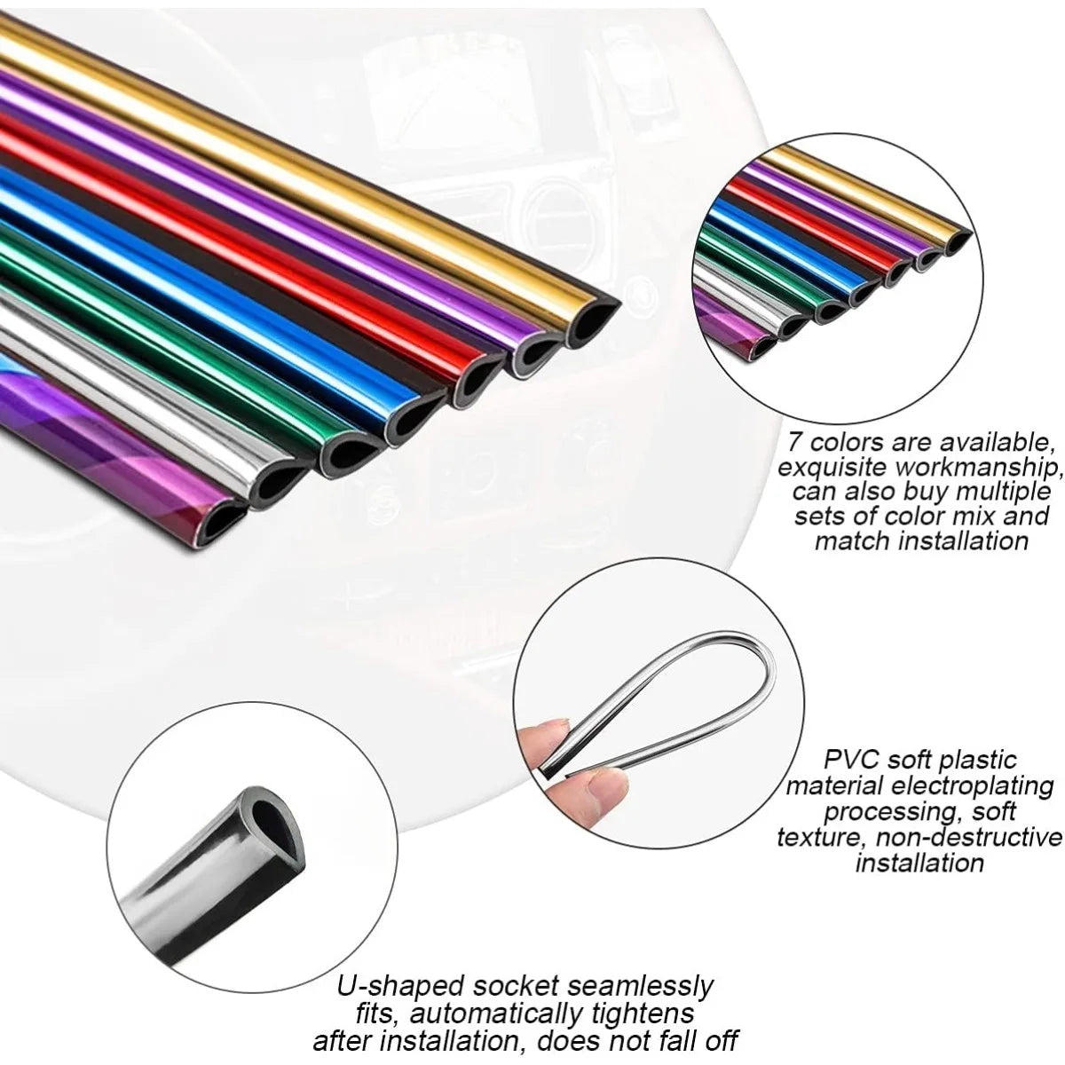 10 pcs 20cm car air conditioning vent decoration U-shaped decorative strips for bendable and cutting car door corners