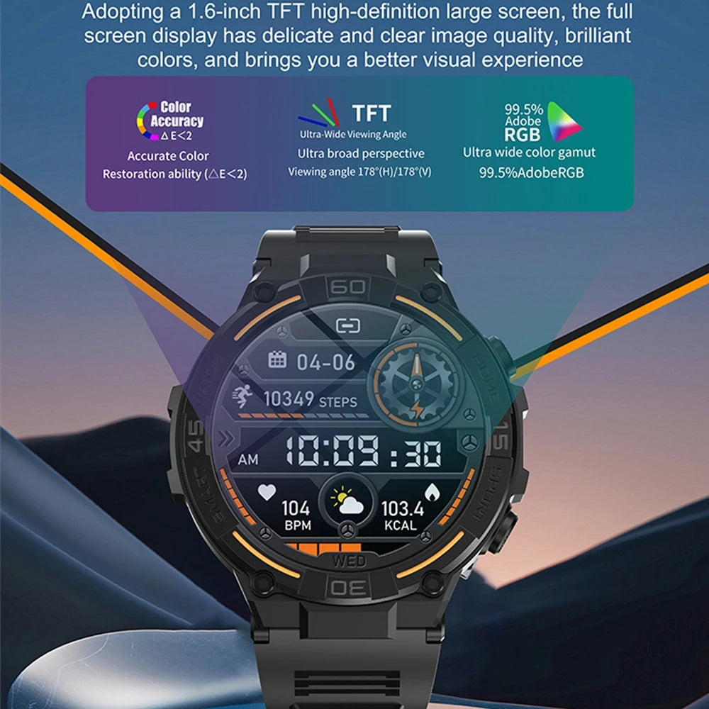 Outdoor Military Rugged Smartwatch Men GPS Sports Fitness Waterproof Watch Bluetooth Call with LED Lights Smart Watch