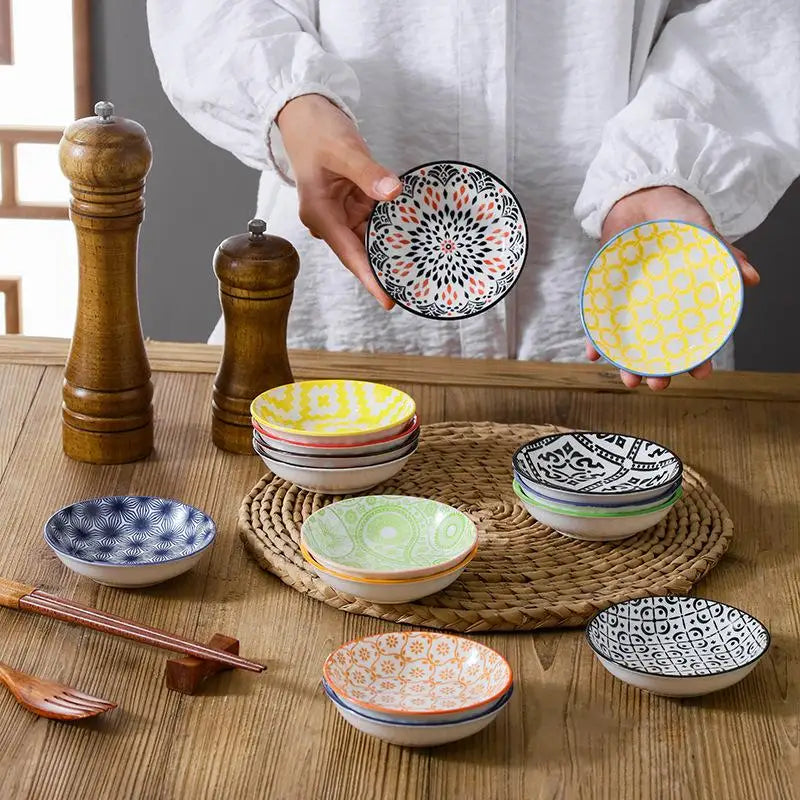 【HGPA】Ceramic Condiment Dishes, Bohemian Style Plates, Sauce Dishes, Suitable For Kitchens, Restaurants, Sushi Shops
