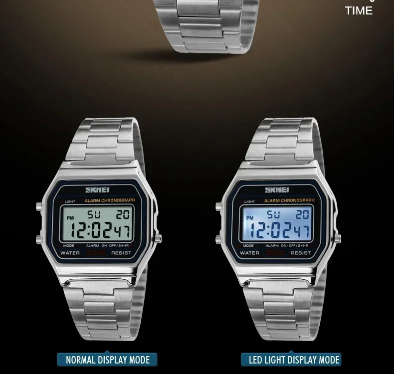 Skmei Fashion Men Stainless Steel Strap LED Display 3Bar Waterproof Digital Watch Reloj Hombre For Casual 1123 Sport Watches