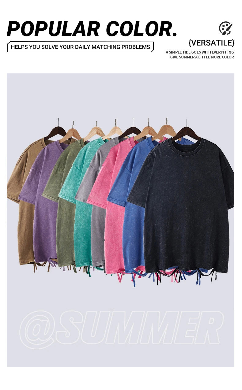 Gradient Wings Design Washed Holes T-Shirt Men Sport Cool Short Sleeve Breathable Cotton O-Neck Top Casual Unisex Loose Clothes