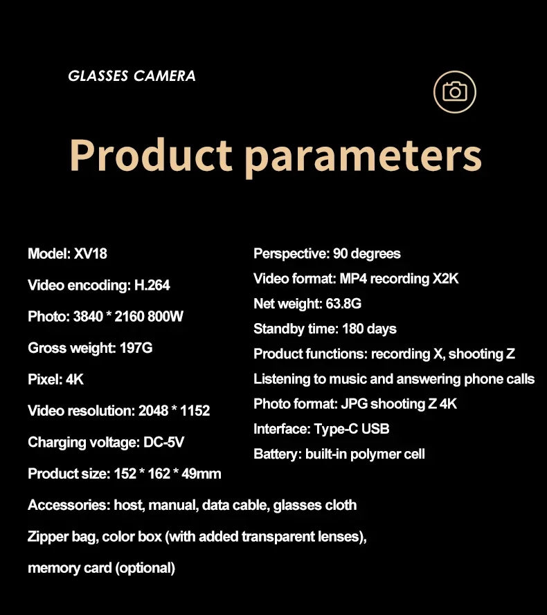 New 2K/4K High-definition Sports Camera Glasses for Video Recording Outdoor Sports Sunglasses with Bluetooth Call Smart Glasses