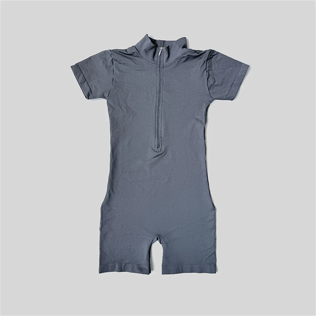 Summer Short Sleeve Zipper Jumpsuit Sports Wear Gym Fitness Sports Bodysuits Women Running Fashion Workout Clothes Yoga Clothing
