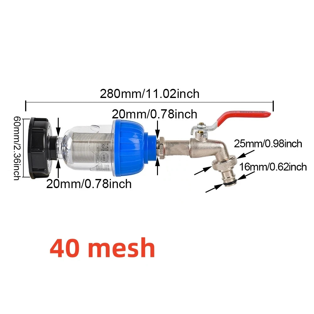 IBC Tank Tap Adapter Filter S60 Thread To 15-16mm Garden Hose Connector Faucet Alloy Ball Valve 1000 Liter Rain Barrel Fitting