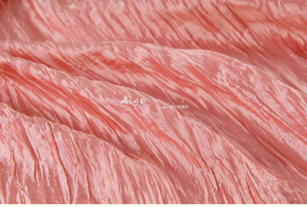 Irregular Pleated Fabric Glossy By Meters for Dress Skirt Shirt Windbreaker Diy Sewing Designer Cloth Soft Comfortable Plain Red