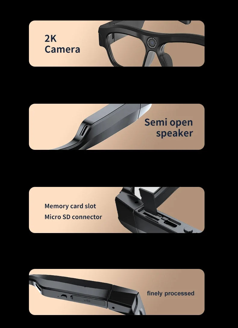New 2K/4K High-definition Sports Camera Glasses for Video Recording Outdoor Sports Sunglasses with Bluetooth Call Smart Glasses