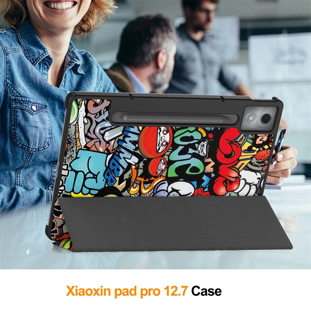 For Lenovo Xiaoxin Pad Pro 12.7 2025 Case Tri-Folding PU Leather Stand Tablet Cover for Xiaoxin Pad Pro 12.7 Inch 2025 TB-375FC