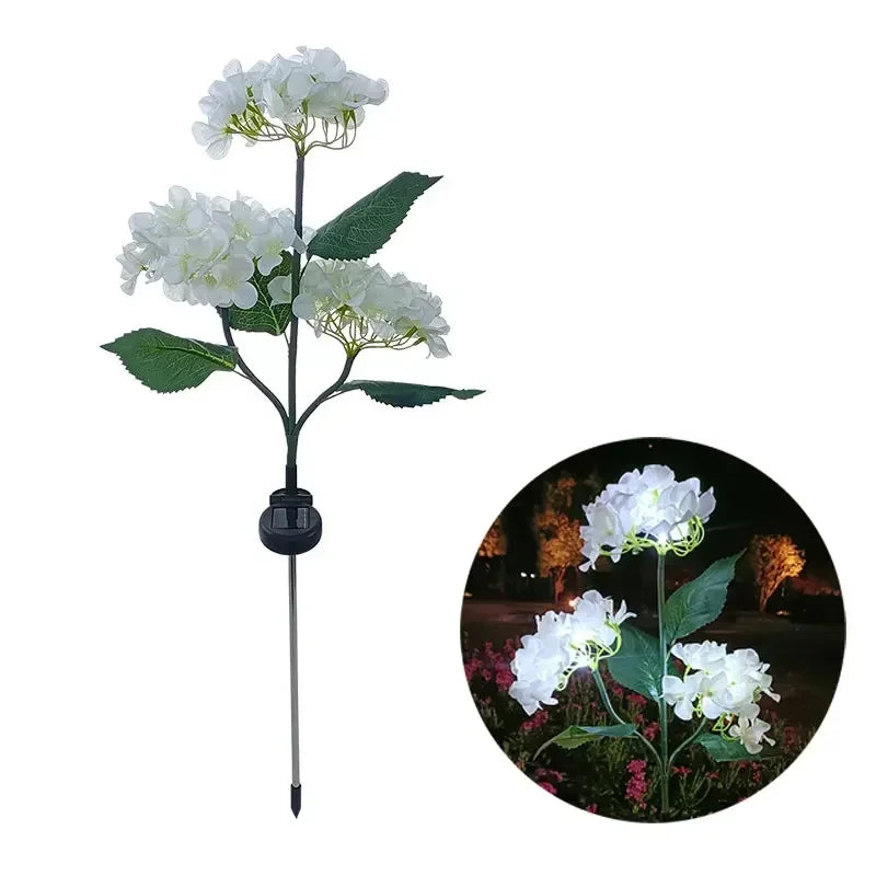 Garden Summer Home Weddig Holiday Decor 3 Heads Artificial Hydrangea Flower Landscape Ground Lights Outdoor Solar LED Lawn Lamp