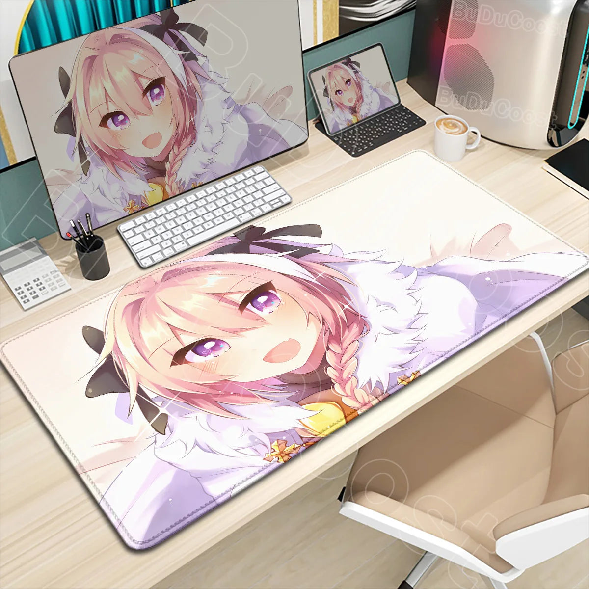 Astolfo Mousepad HD Print Anime Girl Computer Gamer Locking Edge Non-slip Rubber Mouse Pad Keyboard PC Desk Pad Table Decoration