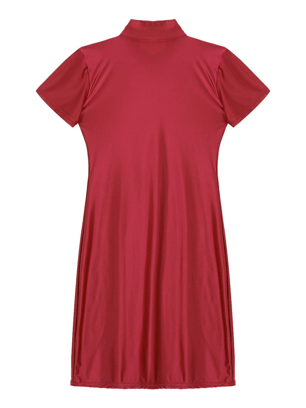 Women's  Solid Color Smooth Stretchy Mock Neck Tight Party Dresses Female Dresses Glossy Long Sleeve Bodycon Dress Nightwear