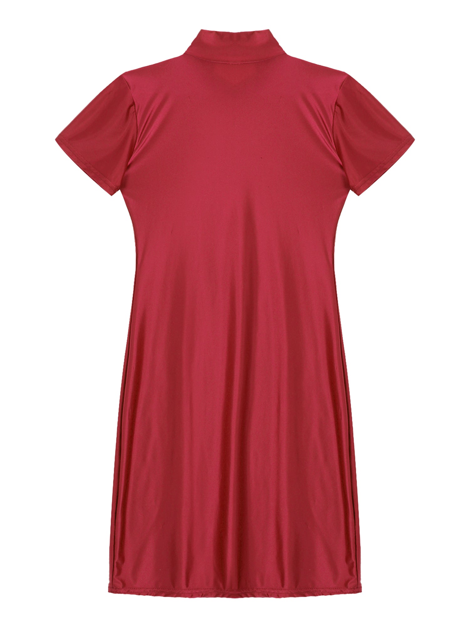 Women's  Solid Color Smooth Stretchy Mock Neck Tight Party Dresses Female Dresses Glossy Long Sleeve Bodycon Dress Nightwear