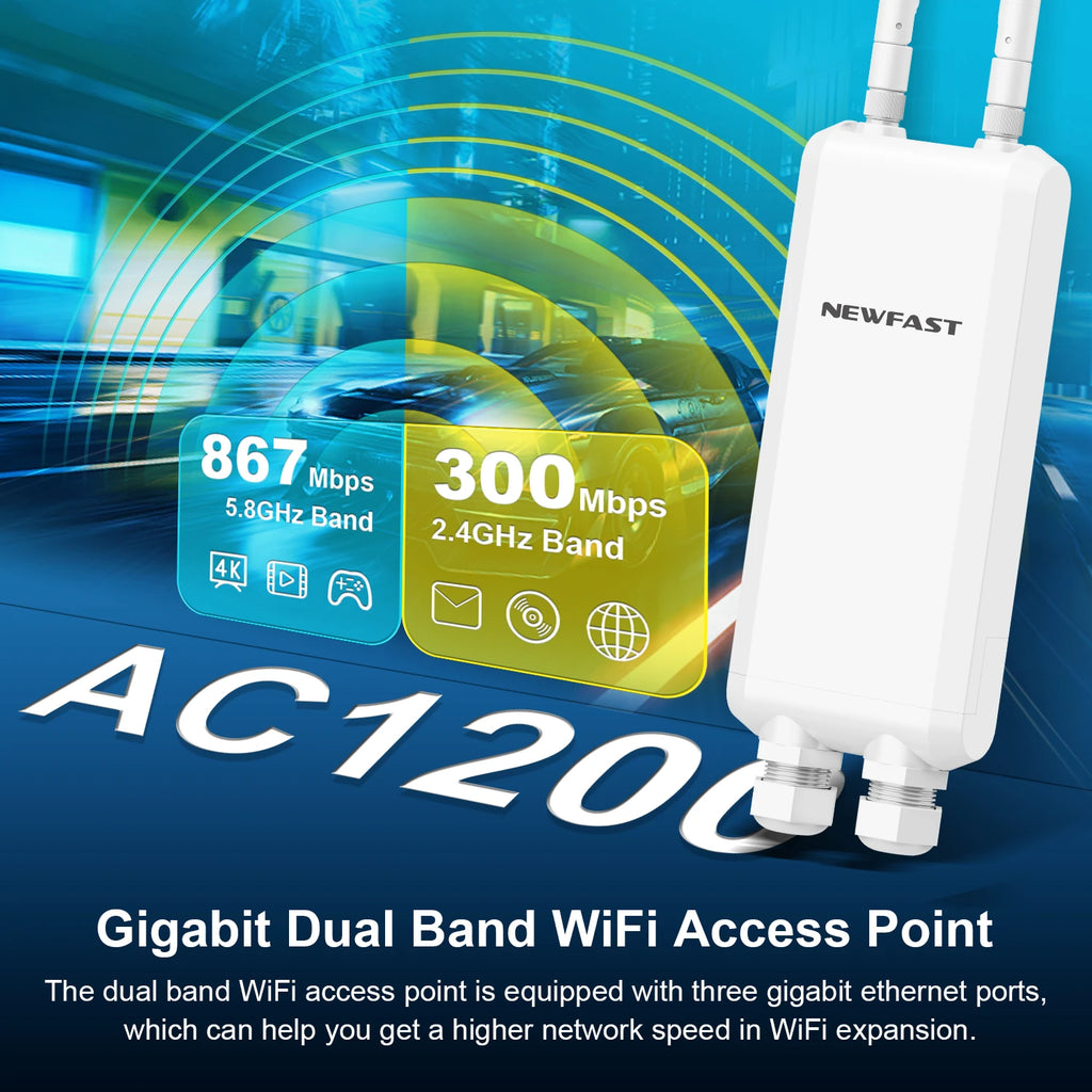 Comfast AC1200/600/300 High Power Outdoor CPE WIFI Router/AP Wireless WIFI Repeater Extender Dual Dand 2.4G/5G High Gain Antenna