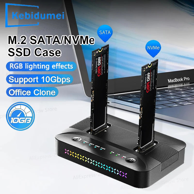 M.2 NVMe/SATA Dual-Bay Hard Drive Docking Station Offline Clone Hard Disk M.2 SSD Duplicator USB3.2 GEN2 SSD Adapter Enclosure