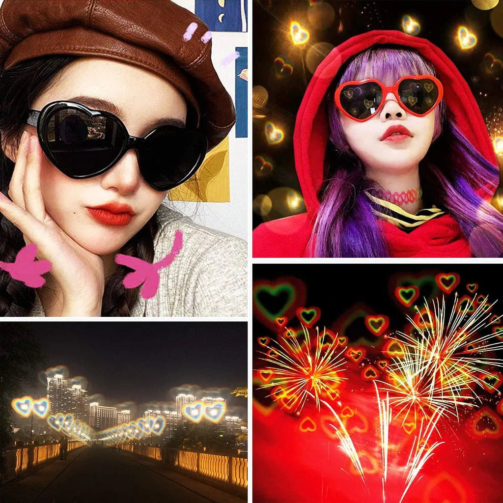 Women Fashion Heart Shaped Effects Glasses Watch The Lights Change To Heart Shape At Night Diffraction Glasses Female Sunglasses