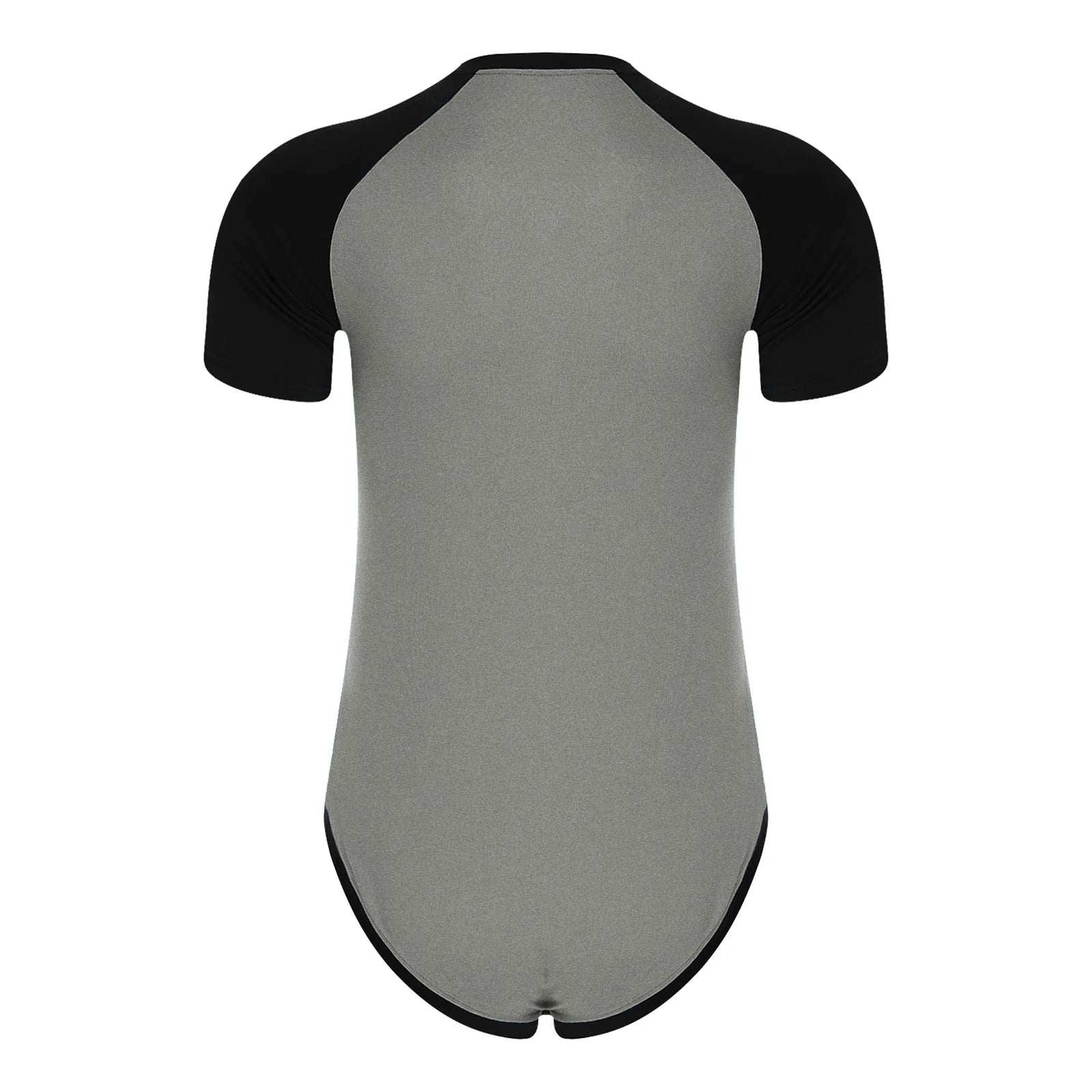 Men Workout Fitness Gym Sport Bodysuit Short Sleeve Openable Crotch Patchwork Jumpsuit for Workout Gym Sports Swimming Outfits
