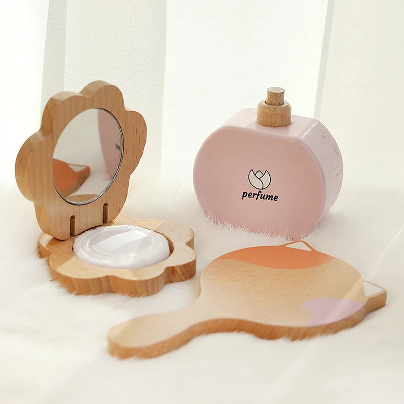 Girls' wooden household cosmetics toy set mirror comb perfume lipstick eye shadow powder birthday gift