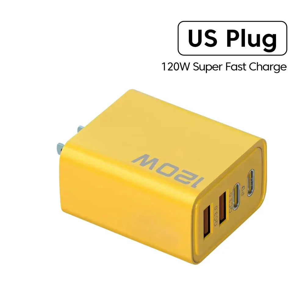 4 Port USB C PD Charger Total 120W Fast Charger Type C Quick Charge 3.0 USB Charger Adapter For iPhone Samsung Xiaomi Phone Plug