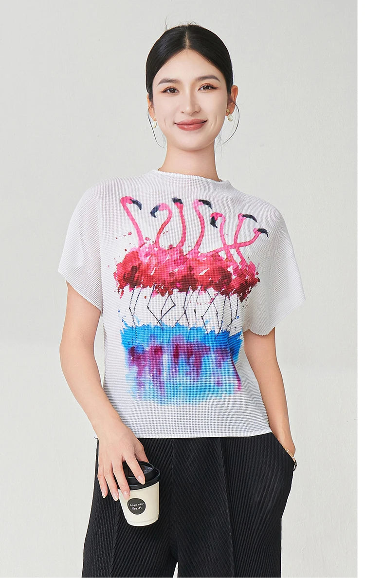 Summer Ladies Elegant T-shirt High Quality Loose Casual Tops Miyake Pleated Tops Factory Direct Sales