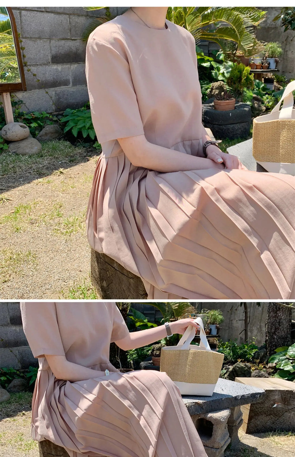Summer 2024 Korean Sle Loose Slimming ort Sve Chiffon Pleated Long Dr Women's Casual Knee-Over Maxi Dr