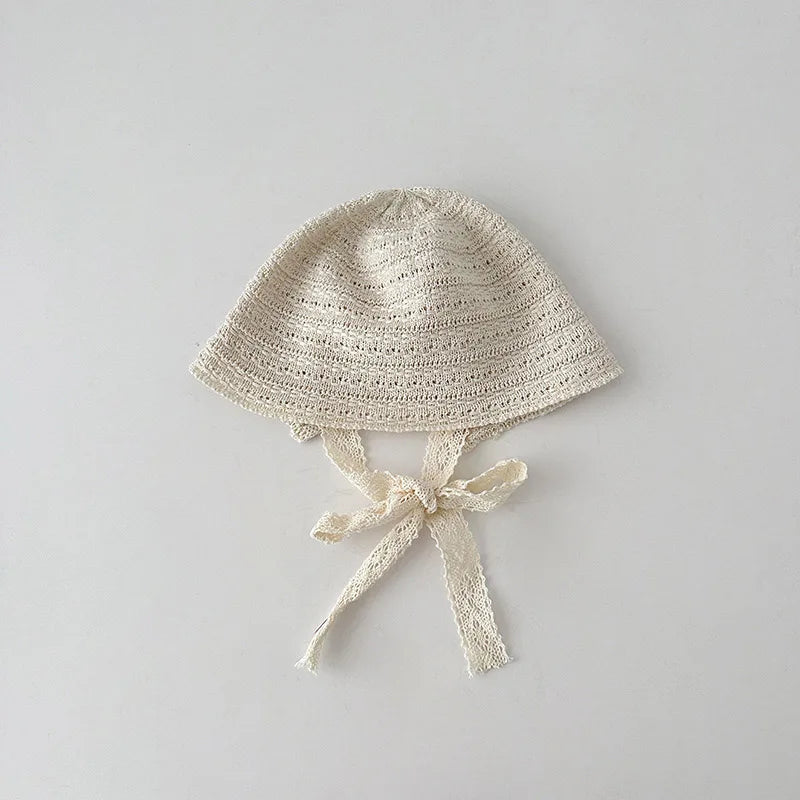 Summer Baby Girl Straw Hat Lace Bowknot Sunscreen Kids Panama Cap Outdoor Beach Sunshade Bucket Hats