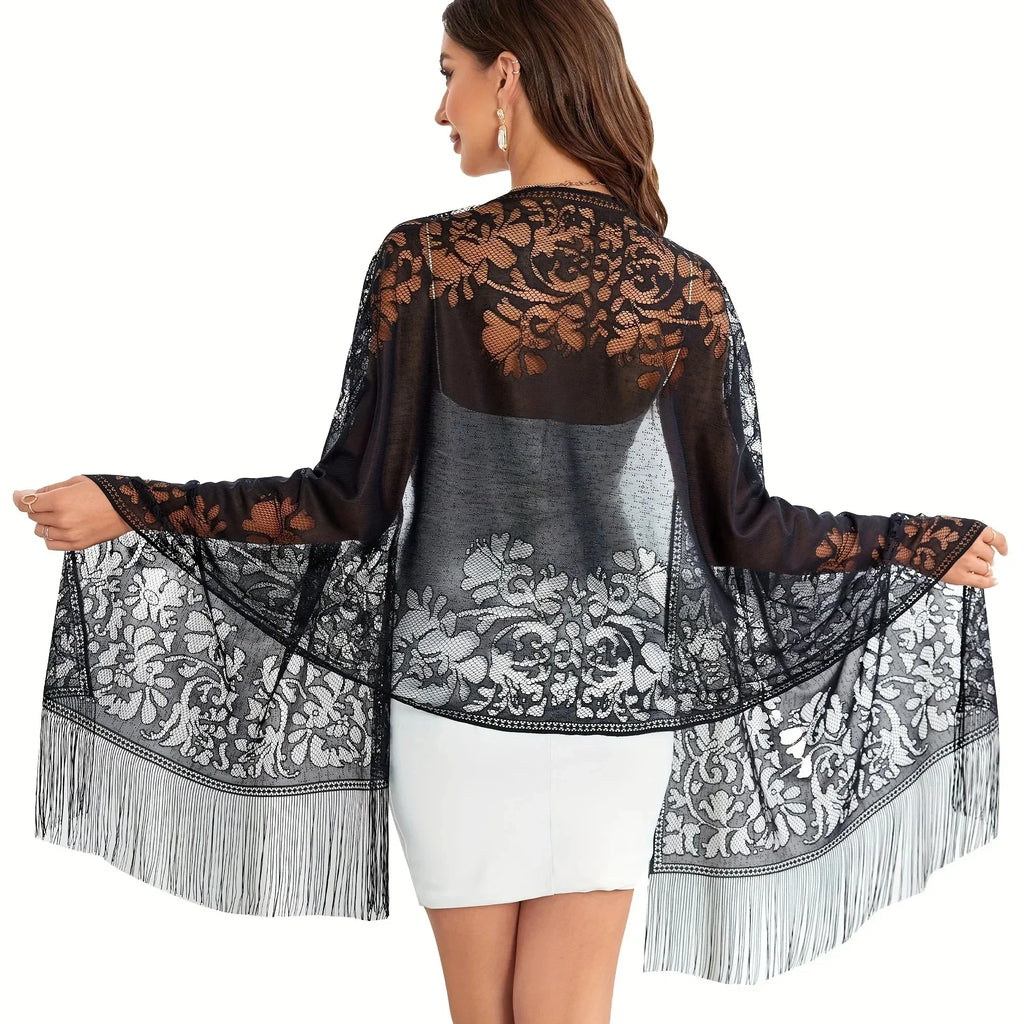 1PCS New Spring Summer Pure Color Lace Openwork Fringe Long Scarf Shawl Sunscreen Scarf Headscarf for Women