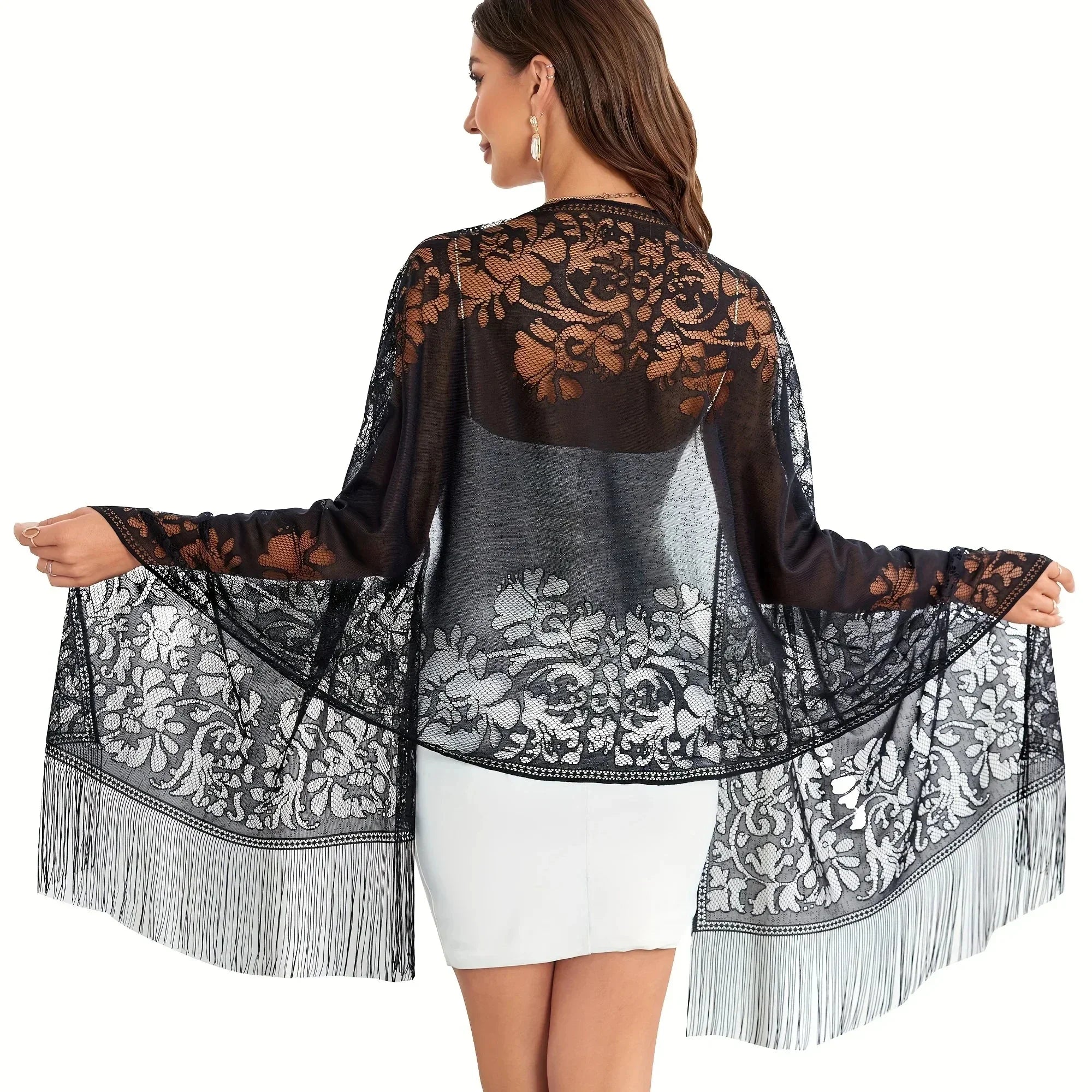 1PCS New Spring Summer Pure Color Lace Openwork Fringe Long Scarf Shawl Sunscreen Scarf Headscarf for Women