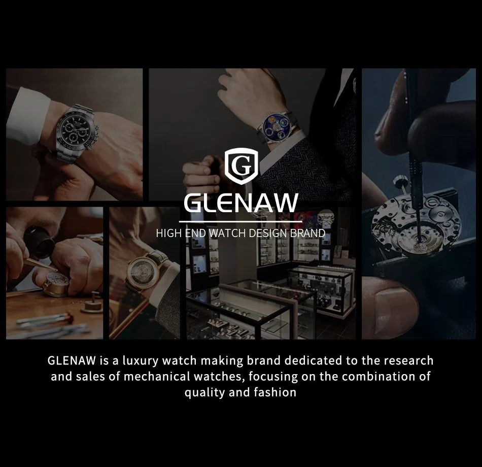 2025 GLENAW NEW Steampunk Skeleton Men Watch Luxury Automatic Mechanical Watches Luminous waterproof Stainless Steel Strap Watch