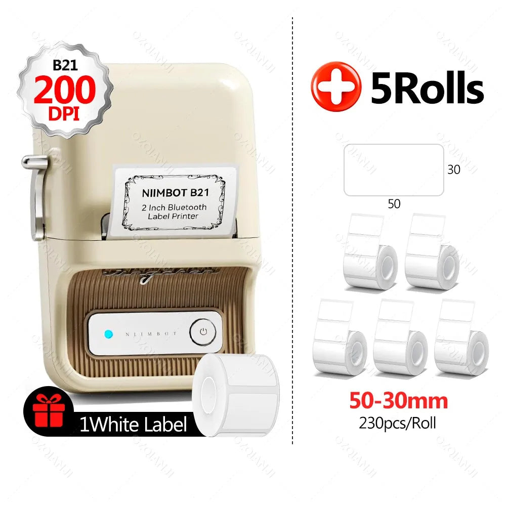 B21PRO 300dpi New NiiMbot B21 Mini Thermal Printer Wireless Barcode Label Maker Bluetooth Portable Adhesive for Office Home Use