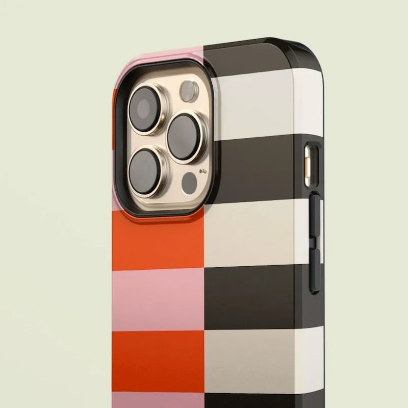 Striped Pink, Orange, Black   Case For IPHONE 16ProMax 15 14 13 12 11 PRO Plus Acrylic TPU Two in one Magnetic Phone Cases