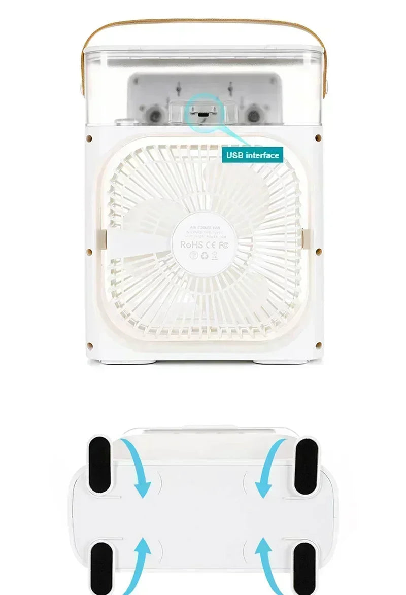 Summer Cooling Fan 3 In 1 Portable Desktop Humidifier USB Mini Air Conditioners Night Light Water Mist For Home, Office