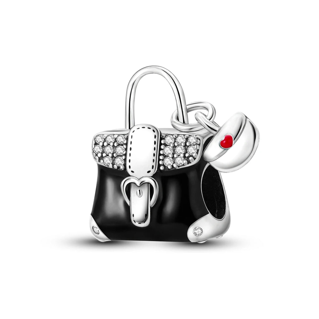 925 Silver Lipstick High Heels Charms For Lady Pendant Fit Original Bracelet DIY Ornament