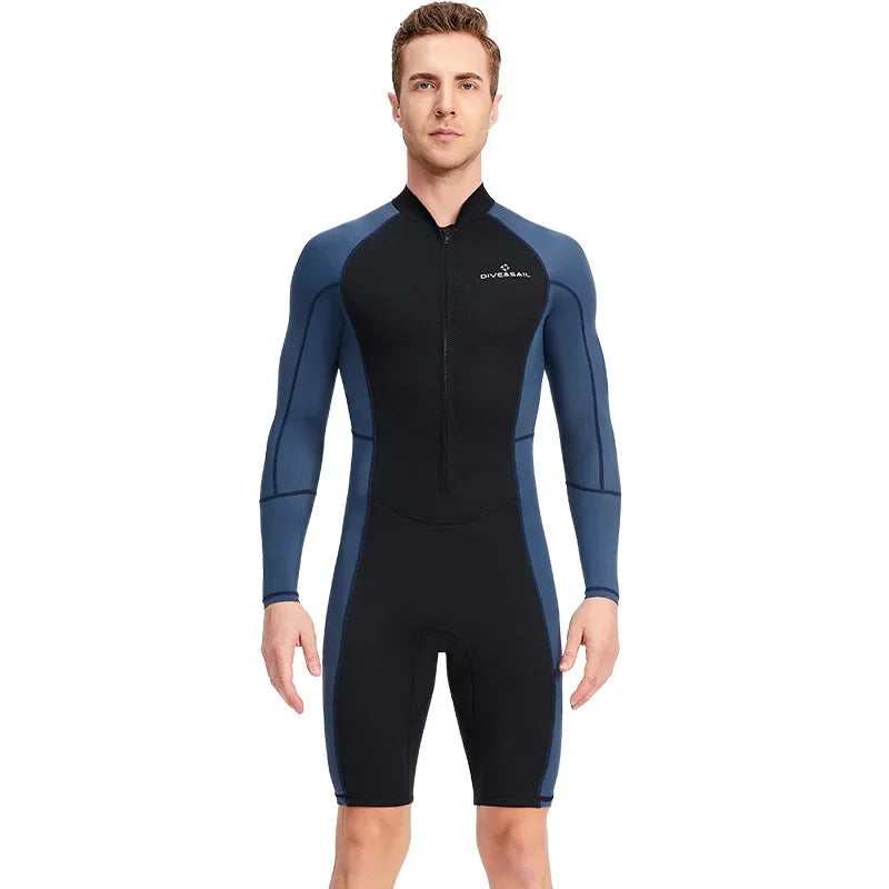 Men 1.5MM Diving Wetsuit One-piece Long-sleeve Sunscreen Wetsuit Snorkeling Surfing Warm Swimming Suit