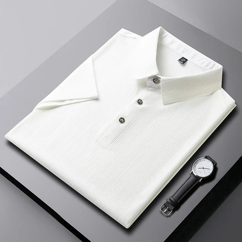 2025 New Men's Casual and Fashionable Solid Color Short Sleeved Polo Shirt Comfortable and Versatile Summer T-shirt