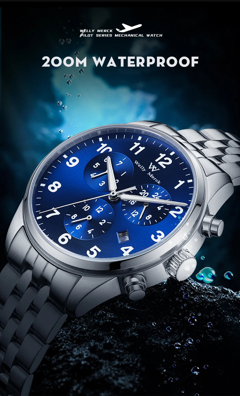 WM Watch Automatic Mechanical Watches Waterproof Multifunctional Business Men's Watches Watch Welly Merck Watch WM166M