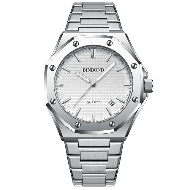 BINBOND 0233 Fashion Men's Watch Alloy Strap with Octagonal Screw Quartz Movement High end Quartz Men's Watch 2025